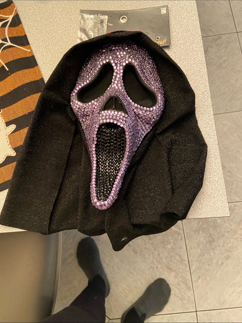 Spirit Purple Rhinestone Ghost Face Mask with Black Hood